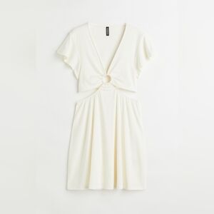 H&M White Flowy Cut-Out Waist V-Neck Mini Dress with Flutter Sleeves - Size M